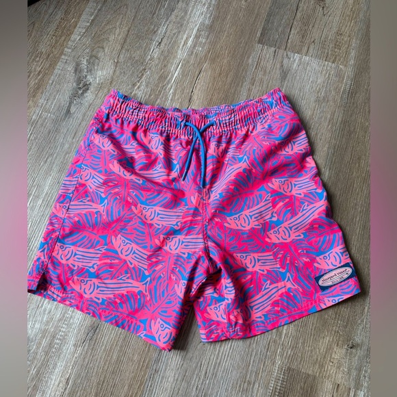 Vineyard Vines Fish Swim Trunks Shorts Adjustable Pink Navy Blue Mens Size S M - Picture 1 of 6